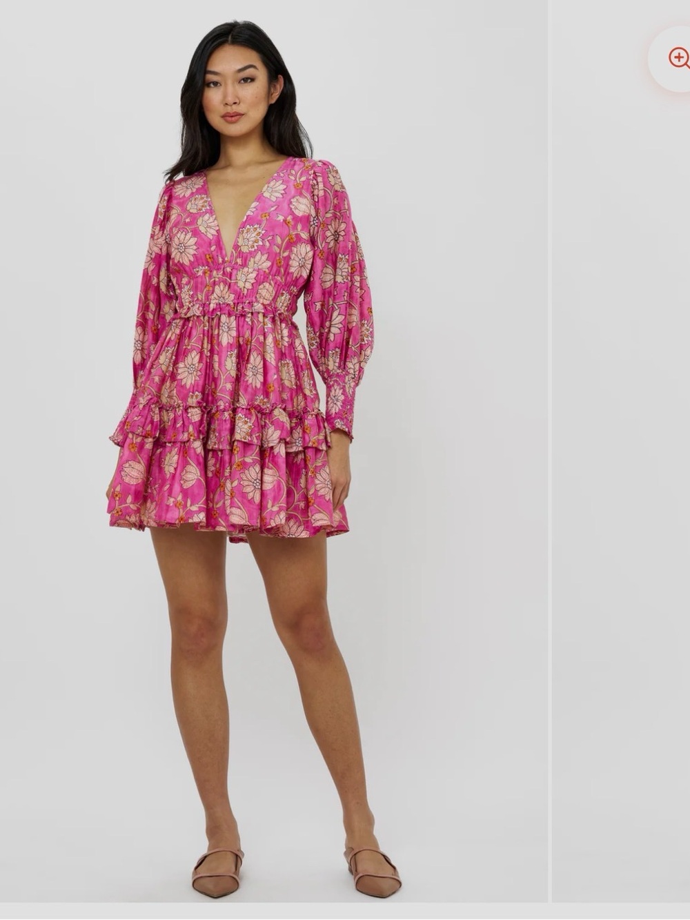 Oliphant SMOCKED WAIST V-NECK MINI-‎ PRESIDIO MAGENTA cotton silk xs